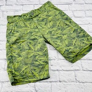 Ditch Plains Ricky Singh Mens Hawaiian Leaf Print Shorts Olive Green Size 34